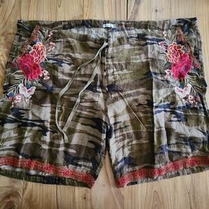 Johnny Was Floral Embroidered Camo Shorts - Oversized 3X